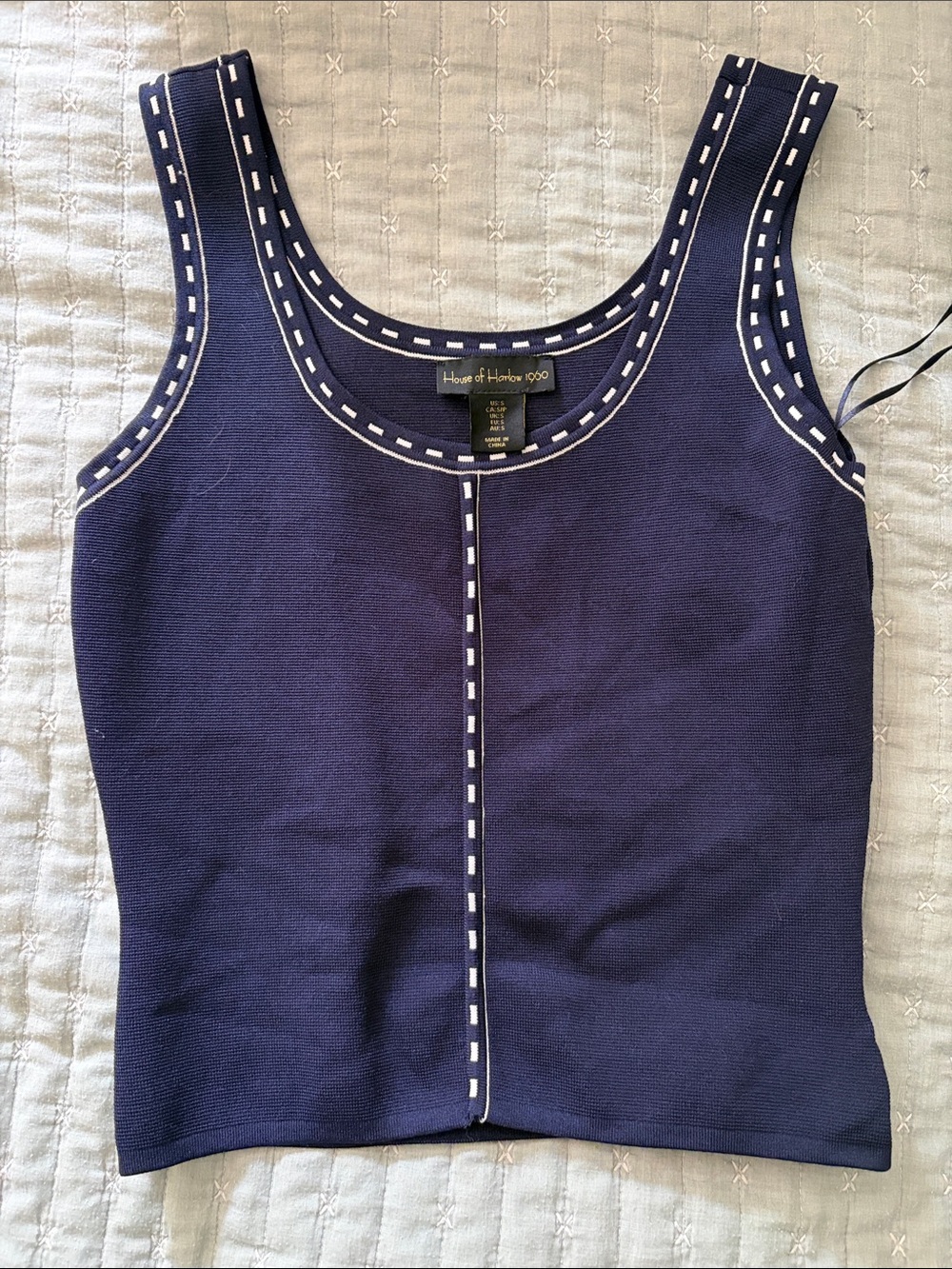 House of Harlow 1960 Navy Tank Top with White Stitch Detail